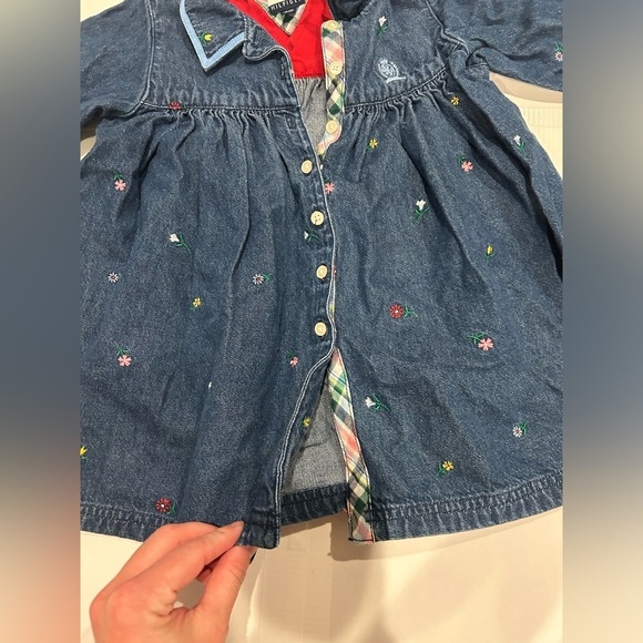 Tommy Hilfiger Baby Dress Denim Jean 18-24 Month Button Up Embroidered Floral - Picture 5 of 8